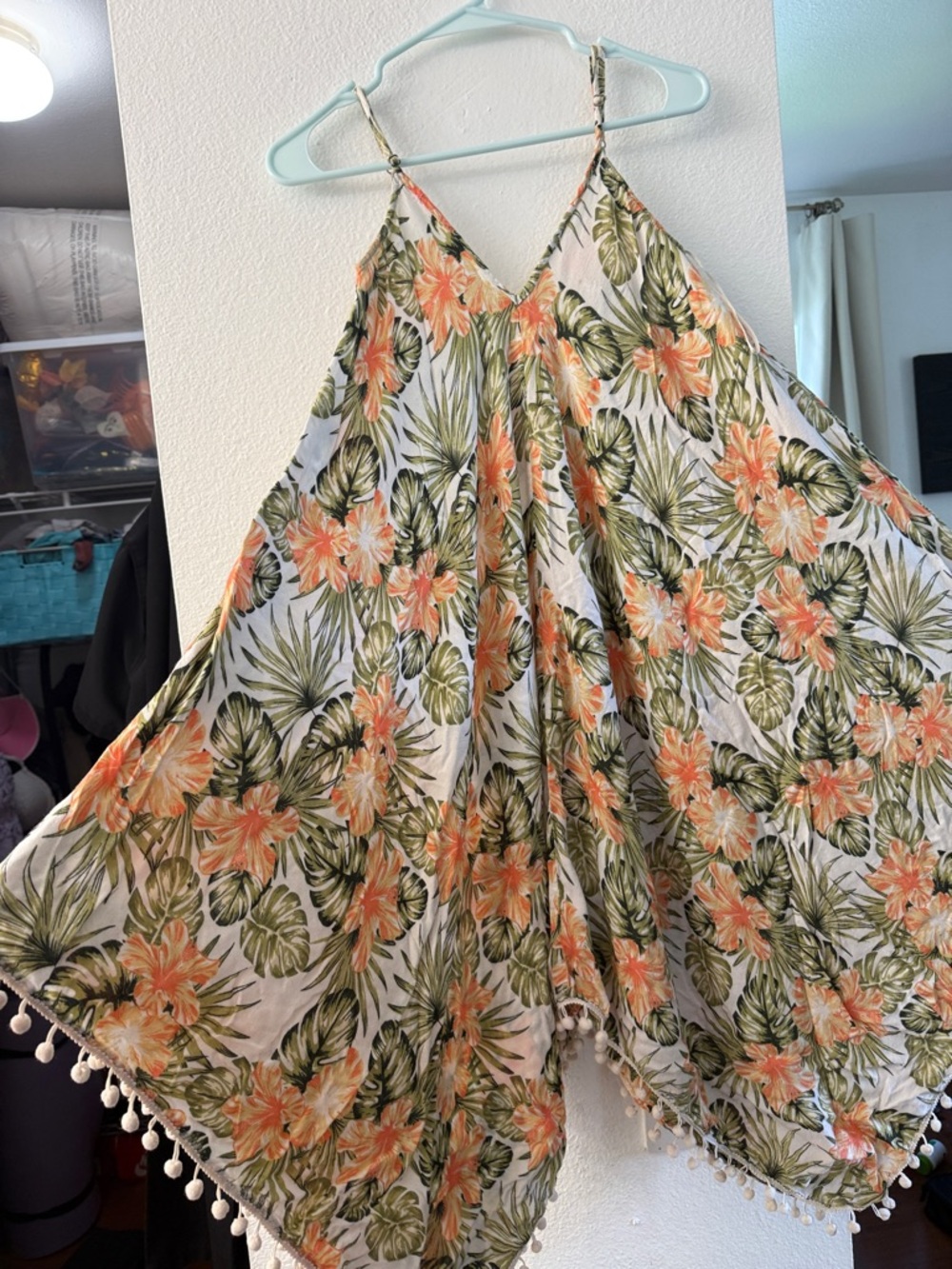 Floral Palm-Print Maxi Dress in Cream, Coral & Green